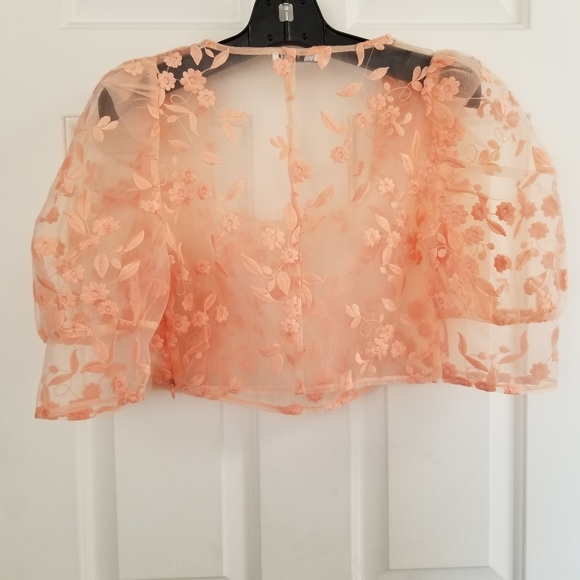 ⭐HOST PICK⭐ZARA Peach Organza Puff Sleeve Crop Top - Picture 5 of 11